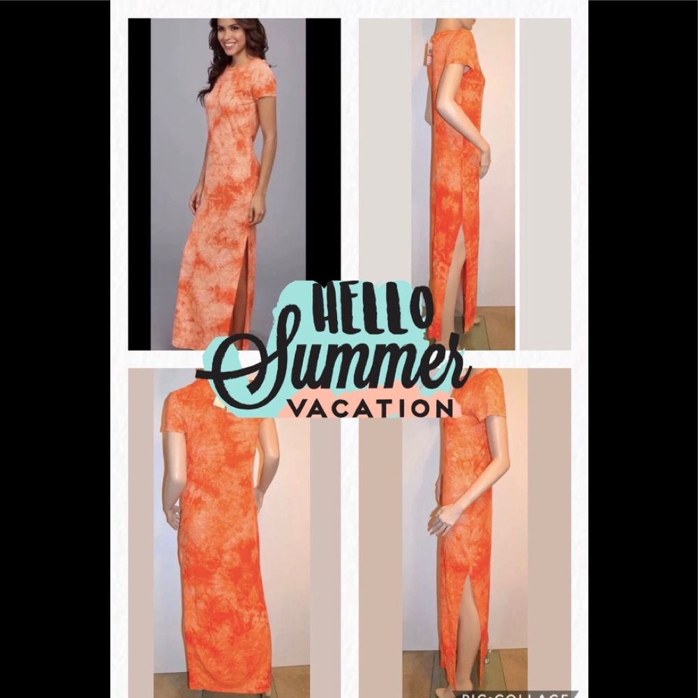 Michael Kors Poppy Orange Tie dye Linen Maxi Dress